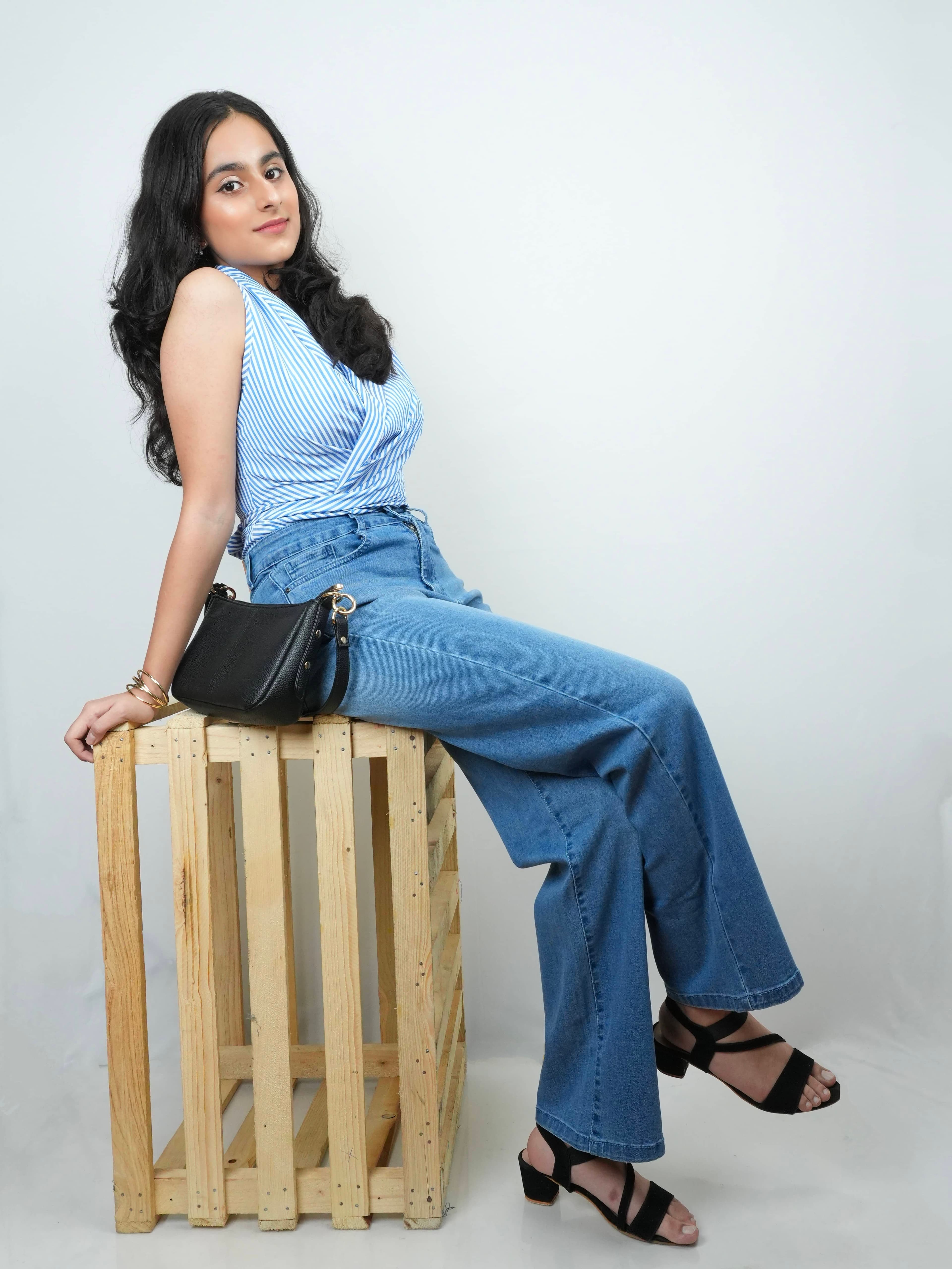 Blue wide leg straight fit